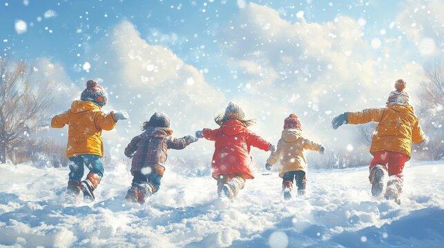 children running in snow